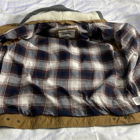 American Eagle Men’s Workwear Khaki Hooded Jacket Fleece Lines Size Large - Picture 6 of 7